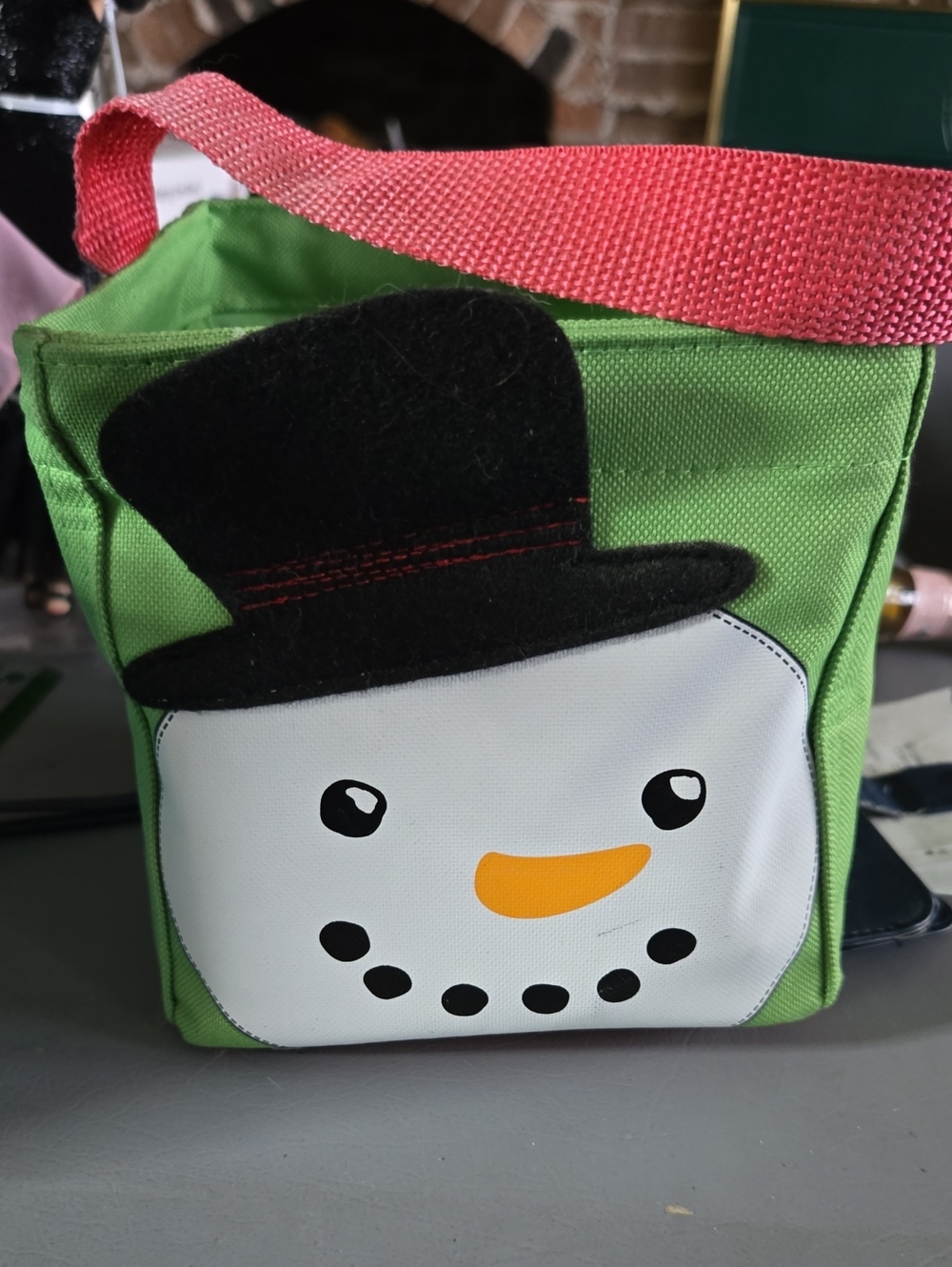 thirty-one Green Snowman Tote with Red Strap
